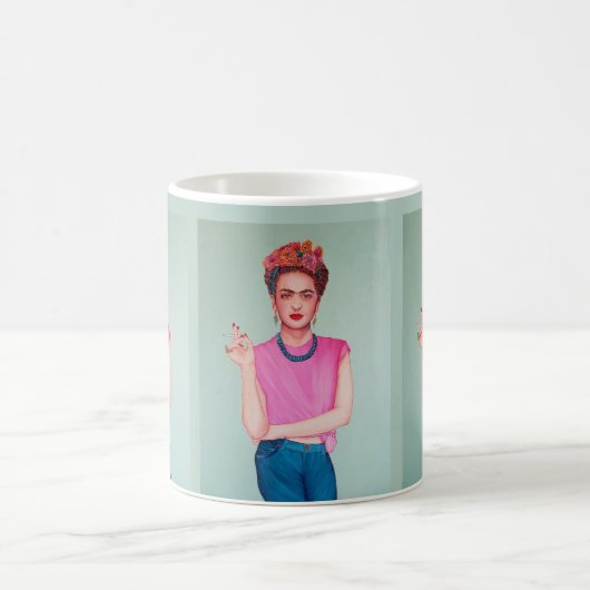 Frau in Blue Jeans Ölgemälde Kaffeetasse (Mittel)