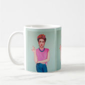 Frau in Blue Jeans Ölgemälde Kaffeetasse (Links)