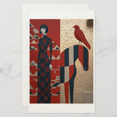 Frau in blühendem Kleid, kariertes Pferd und Rotwi Briefpapier (Vorne/Hinten)