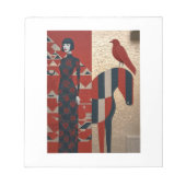 Frau in blühendem Kleid, kariertes Pferd und Rotwi Notizblock (Vorderseite)