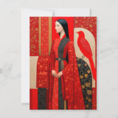 Frau in blühendem Kleid mit rotem Blütenmuster und (Vorderseite)