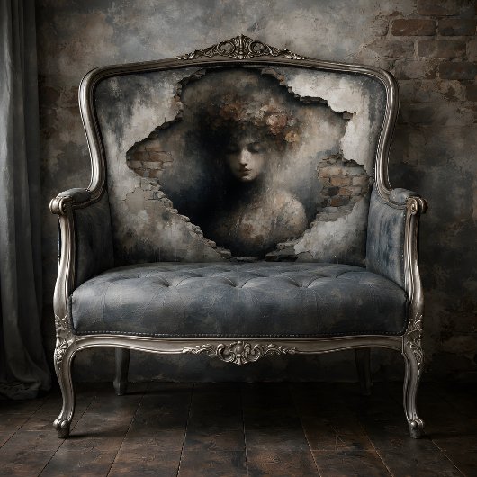 Frau in bröckelnder Wand-Decoupage enthüllt Seidenpapier