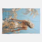 Frau in Champaigne farbiges Kleid blau ästhetisch Geschirrtuch (Horizontal)