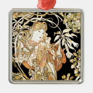Frau in den Jasmin-Reben Ornament Aus Metall