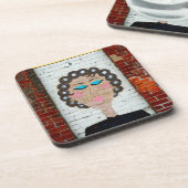 Frau in den Lockenwicklern Untersetzer (Linke Seite)