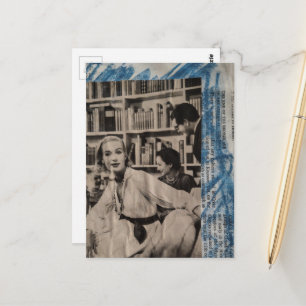 Frau in der Bibliothek in der Ära der 1930er Jahre Postkarte