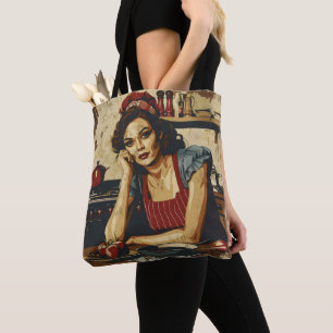 Frau in der Küche Vintage Tasche
