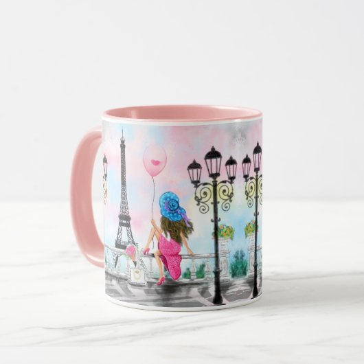 Frau in der Pariser Eiffelturm-Tasse Tasse (Vorderseite Links)