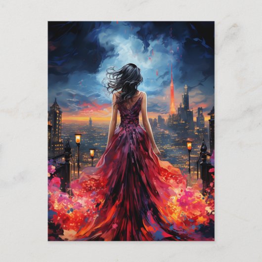 Frau in der Stadt Postkarte (Vorderseite)