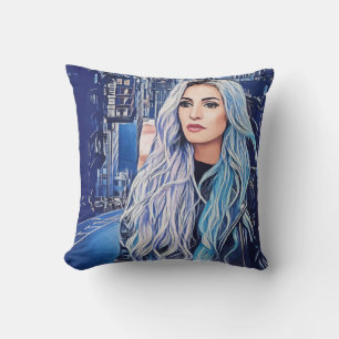 Frau in der Stadt Surreal Abstrakt Kunst Kissen