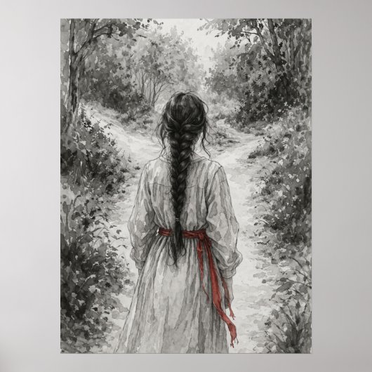 Frau in der Waldwegszene Poster (Vorne)