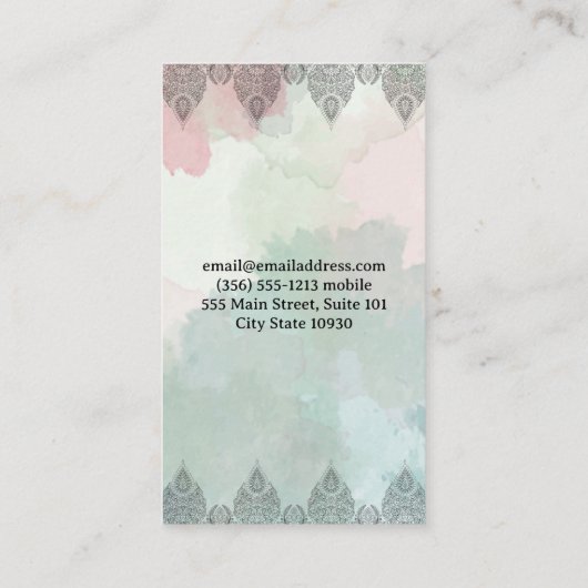 Frau in der Yoga-Pose | Mandala und Paisley Patter Visitenkarte (Rückseite)