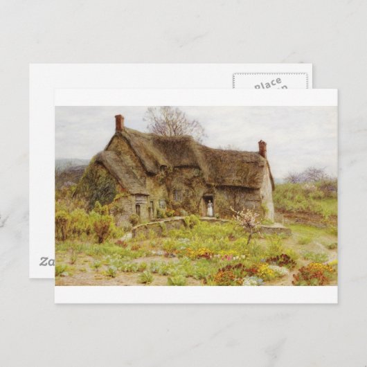 Frau in Dorset Hütte Türöffnung Postkarte (Vorne/Hinten)