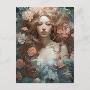 Frau in einem Bett aus Blume Postkarte