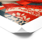 Frau in einem blühenden Kleid mit rotem Blütenmust Fotodruck (Ecke)