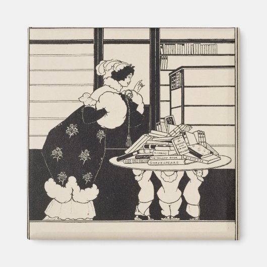 Frau in einem Buchladen, Design für ein "Yellow Bo Magnet (Vorne)