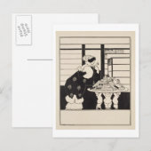 Frau in einem Buchladen, Design für ein "Yellow Bo Postkarte (Vorne/Hinten)