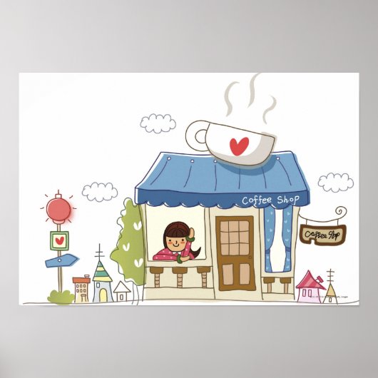 Frau in einem Café Poster (Vorne)