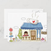 Frau in einem Café Postkarte (Vorne/Hinten)