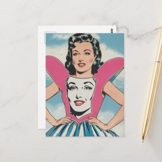 Frau in einem einzigartigen Kleid Postkarte (Vorderseite/Rückseite Beispiel)