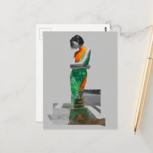 Frau in einem grünen Kleid Modecollage Postkarte