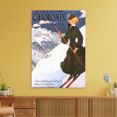 Frau in einem grünen Skiplakat Leinwanddruck (Insitu (Wohnzimmer))