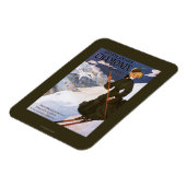 Frau in einem grünen Skiplakat Magnet (Linke Seite)