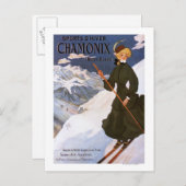 Frau in einem grünen Skiplakat Postkarte (Vorne/Hinten)