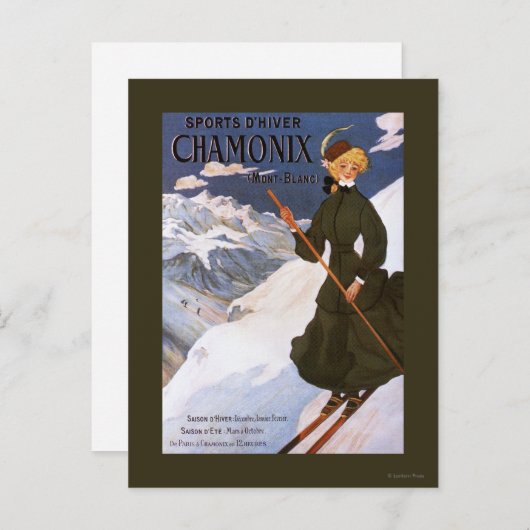 Frau in einem grünen Skiplakat Postkarte (Vorne/Hinten)