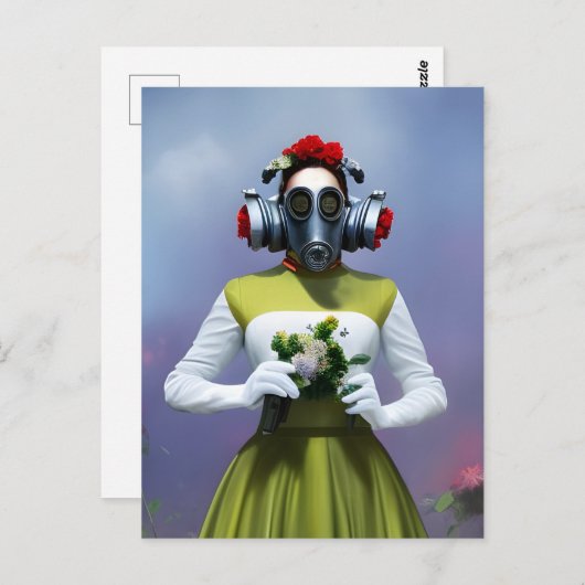 Frau in einem grünen und weißen Kleid und einer Ga Postkarte (Vorne/Hinten)