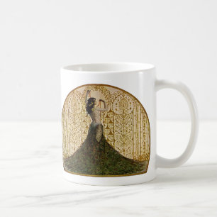 Frau in einem Pfauenschweifrock Kaffeetasse