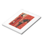 Frau in einem rot blühenden Kleid & schwarzen Pfer Notizblock (Rotiert)