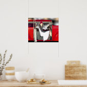 Frau in einem roten Sportwagen Poster (Küche)