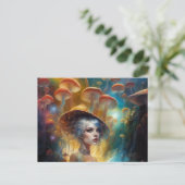 Frau in einem zauberhaften Pilzwald Postkarte (Stehend Vorderseite)