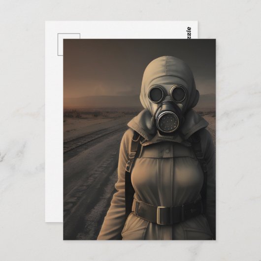 Frau in einer Gasmaske apokalyptische Kunst Postkarte (Vorne/Hinten)