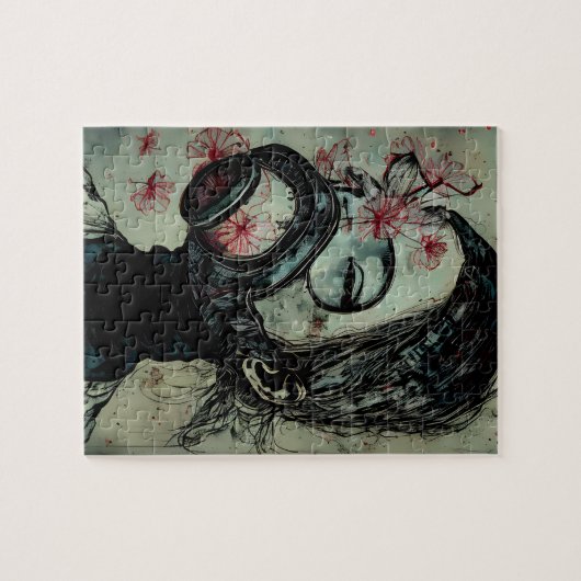 Frau in einer Gasmaske mit Blume Puzzle (Horizontal)