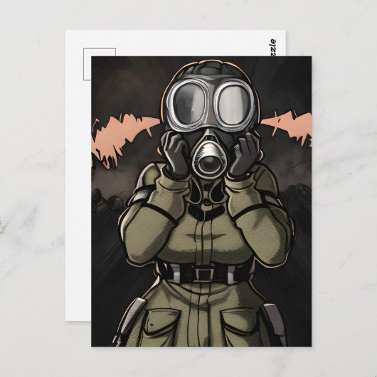 Frau in einer Gasmaske Postkarte (Vorne/Hinten)