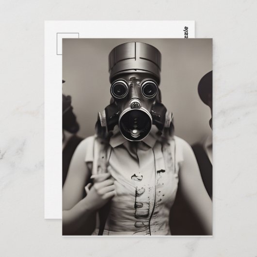 Frau in einer Gasmaske Postkarte (Vorne/Hinten)