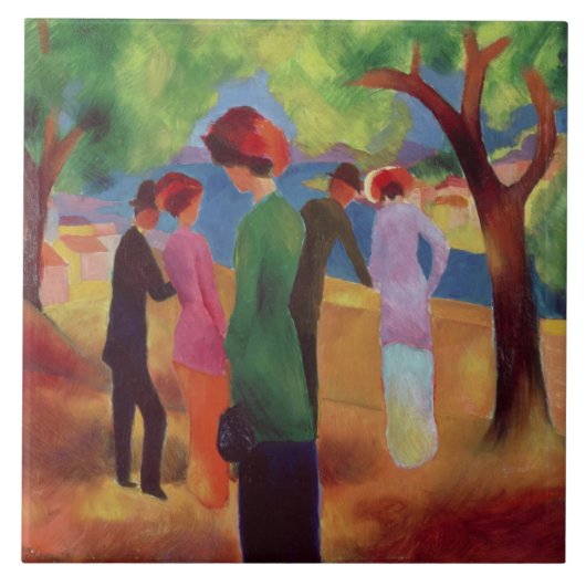 Frau in einer grünen Jacke, 1913 Fliese (Vorderseite)