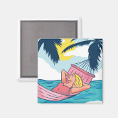 Frau in einer Hängematte am Strand Magnet (Vorderseite/Rückseite)