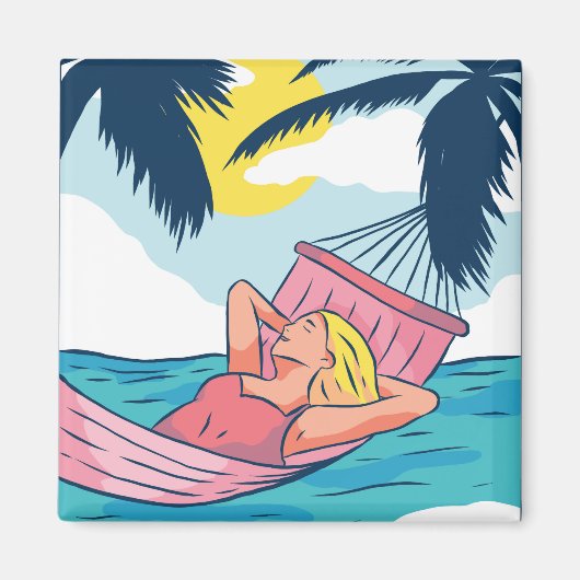 Frau in einer Hängematte am Strand Magnet (Vorne)