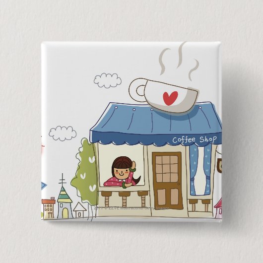 Frau in einer Kaffeestube Button (Vorderseite)