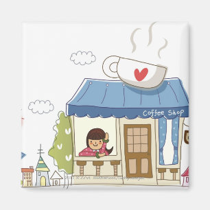 Frau in einer Kaffeestube Magnet