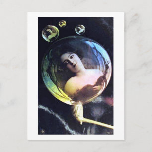 Frau in einer Pfeifenblase Fantasy Vintage Postkarte