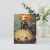 Frau in einer Puffer Fisch Kleidung Mode Postkarte (Stehend Vorderseite)