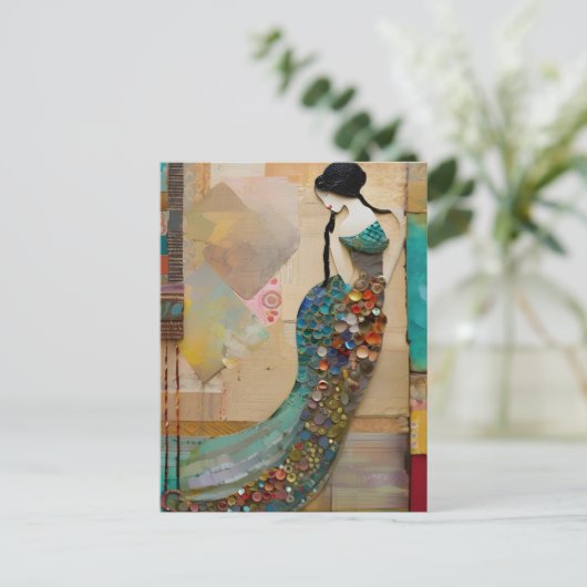 Frau in einer Sammelkleiderollage Postkarte (Stehend Vorderseite)