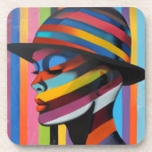 Frau in farbenfroher Hut 3 markante Silhouette Getränkeuntersetzer (Vorderseite)