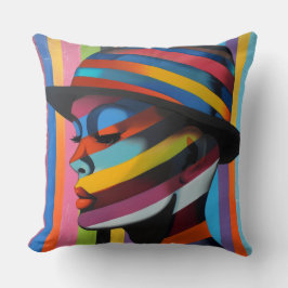 Frau in farbenfroher Hut 3 markante Silhouette Kissen