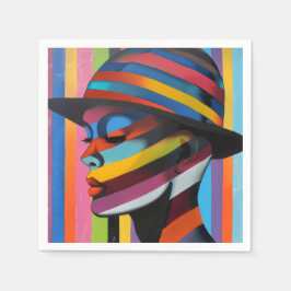 Frau in farbenfroher Hut 3 markante Silhouette Serviette