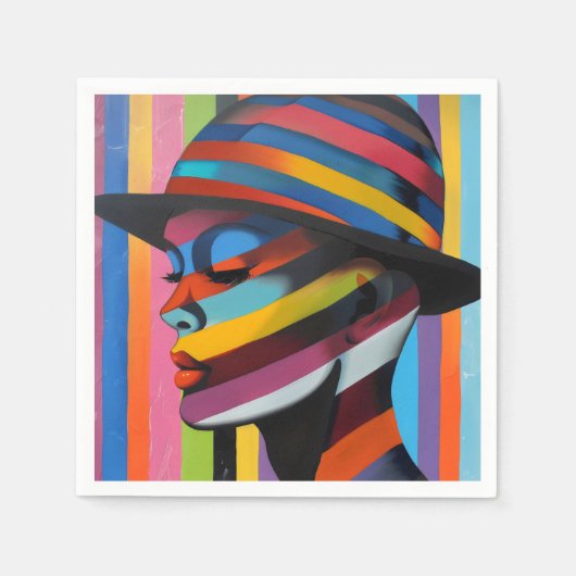 Frau in farbenfroher Hut 3 markante Silhouette Serviette (Vorderseite)